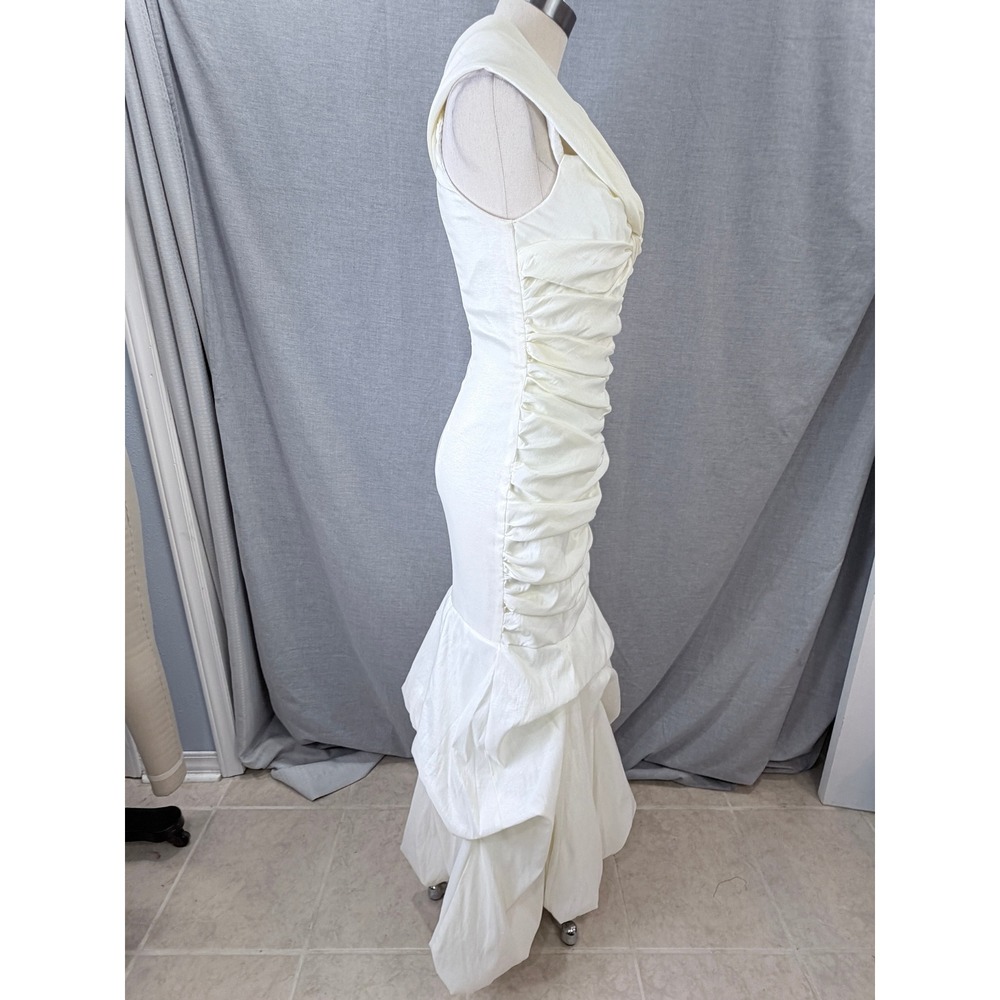 Vintage Jessica McClintock Ivory Ruched Mermaid Gown Rhinestone Brooch 10 - Picture 6 of 11